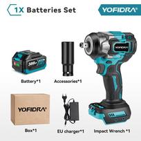 YOFIDRA  Belaidis elektrinis smūginis veržliasukis, 5 pavaros, 1/2'' Akumuliatorinis suktuvas, Automobilių remonto elektrinis įrankis, Skirtas Makita 18V akumuliatoriui 1 Battery-EU