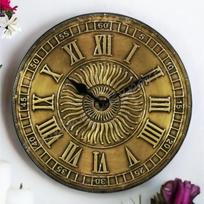 Vintažinis rankų darbo medinis ir žalvarinis sieninis laikrodis / 10 colių (25 Cm's) / Grynas žalvaris / Rankų darbo kalimas / Antikinė apdaila, Analoginis