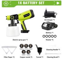 ONEGREEN 1400ML Elektrinis purkštuvas 850W Akumuliatorinis dažų purkštuvas HVLP Automobilio Baldų Plieno Elektriniai Įrankiai Makita 18V Akumuliatoriui Pin 1 Battery-EU
