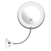 LED veidrodėlis makiažui su siurbtuku, 360 laipsnių pasukamas lankstus gooseneck, 10X didinantis, sulankstomas, tikslus ir ryškus veidrodėlis 1 Pc white