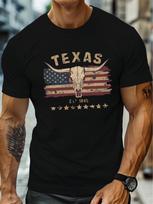Texas Longhorn Jaučio Kaukolės Raštas Vyriški Marškinėliai Laisvalaikio Apvalia Kaklo Iškirpte Trumpomis Rankovėmis Lengvas ir Patogus Vasaros Viršus S