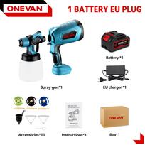 ONEVAN 1000ml belaidis elektrinis purškimo pistoletas buitinis dezinfekcijos sterilizavimo nešiojamas dažų purkštuvas Makita 18v baterijai 1 Battery EU Plug