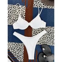 Susiraukšlėjęs apatinis braziliškas bikinis Moteriškas maudymosi kostiumėlis Moteriškas maudymosi kostiumėlis Dviejų dalių bikinio rinkinys Maudymosi kostiumėlis Maudymosi Moteris S balta