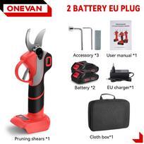 ONEVAN 30mm 4 pavaros bešepetėlinės elektrinės genėjimo žirklės belaidės įkraunamos vaismedžių bonsai genėjimui, skirtos Makita 18V baterijos kaiščiui 2 Battery Set