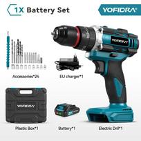 YOFIDRA 3IN1 Elektrinis smūginis gręžtuvas 25+3 sukimo momentas Rankinis belaidis smūginis gręžtuvas Medžio apdirbimo elektrinis įrankis Makita 21V baterijai 1 Battery-EU Plug