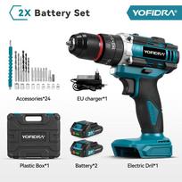 YOFIDRA 3IN1 Elektrinis smūginis gręžtuvas 25+3 sukimo momentas Rankinis belaidis smūginis gręžtuvas Medžio apdirbimo elektrinis įrankis Makita 21V baterijai 2 Battery-EU Plug
