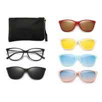 6 In 1 Sets Myopia Sunglasses Women Magnet Sunshade Clip On Sun Glasses Eyeglasses Frame Come With Glasses Box