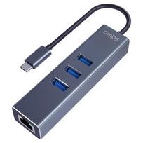 Savio AK-57 USB-C - 3 x USB-A šakotuvas su RJ-45 Gigabit Ethernet adapteriu, 5000Mbps, pilkos spalvos