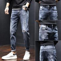 Pavasariniai vyriški džinsai Slim Small Straight Pants Vyriškos elastinės ilgos kelnės 28 mėlyna