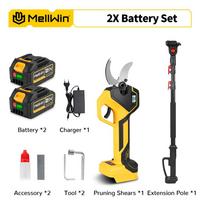 MELLWIN 2IN1 bešepetėlinis elektrinis stiebinis genėtuvas su 180CM prailginamu stiebu Sodo genėtuvas įrankis Makita 18V baterijai 2 Battery EU Plug