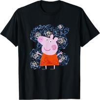 Peppa Pig Žvaigždėtos nakties įkvėptas meniško stiliaus portretas Marškinėliai XXXL juoda