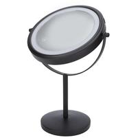 8 colių LED makiažo veidrodis, dvipusis, 3x didinantis, lietimui jautrus jungiklis, 360 laipsnių besisukantis veidrodis, juodas