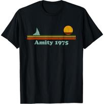 Vintažinis Amity 1975 Saulėlydis Retro - Burlaivis Saulėtekis Vasaros Marškinėliai S juoda