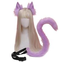 Anime Cosplay Rekvizitas Katės Ausys Plaukų Lankelis Uodegos Rinkinys Helovino Šalis Vaidmenų Žaidimas violetinė