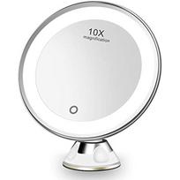 Makiažo veidrodis su LED lempute, padidinantis 10 kartų, skutimosi veidrodis, vonios veidrodis, didinamasis stiklas su galinga siurbtuku, 360° besisukantis 18x2x18cm white