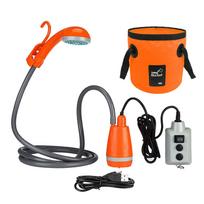 Lauko stovyklavimo dušo siurblys, USB įkraunama dušo galvutė su sulankstomu kibiru, skirta žygiams kempinguose Shower Pump with Collapsible Bucket oranžinė