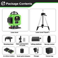 HGLINE 16 linijų 4D lazerinis nivelyras Ilgo veikimo lazerinis nivelyravimo įrankis 360° horizontalus vertikalus nivelyravimo aparatas 2 vnt. 6000 mAh baterija 1.5M Tripods Set