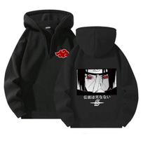 Japanese Anime Naruto Hoodies Men Kawaii Harajuku Manga Graphic Zipper Coats Uchiha Itachi Sasuke Printed Streetwear Sweatshirts Unisex Pullovers Tops S juoda