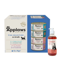 Applaws Multipack Žuvies rinkinys sultinyje 24x70g SKARDINĖ +LAB V Lašišų aliejus šunims ir katėms 500ml