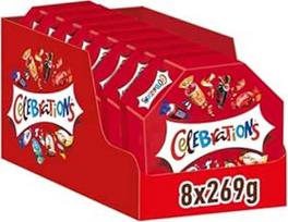 "Celebrations" šokolado masinė pakuotė 8 x 269 g, su mini šokolado plytelėmis (Maltesers, Galaxy, Snickers ir kt.), šokolado dovanų idėja su mini šokoladiniais saldainiais, saldainių dėžutė (2152 g)