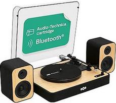 "House of Marley Revolution Bluetooth" patefonas su garsiakalbiais - tvariai pagamintas plokštelių grotuvas su laidiniais garsiakalbiais, vinilo grotuvas su garsiakalbiais lentynoje