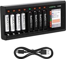 "LIMETA R8" išmanusis AA AAA baterijų įkroviklis, 8 lizdų USB C baterijų greitasis įkroviklis su remonto / analizės / iškrovimo / LCD ekranu, skirtas NIMH NICd LiHv 3,7 V Li-lon Eneloop įkraunamoms baterijoms