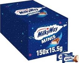 "Milky Way Minis" šokolado plytelė, didmeninė šokolado pakuotė, birus pieno kremas, 150 x 15,5 g, 2,3 kg