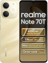 "realme Note 70T" 4G išmanusis telefonas, 4+128GB, 6,75 colių ekranas, paplūdimio aukso spalvos, 90 Hz ekranas, 6000 mAh akumuliatorius, 32 MP kamera, galingas "Octacore" procesorius, IP54
