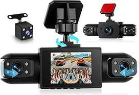 "Rimoody" 4 kanalų prietaisų skydelio kamera automobiliui 360 laipsnių kampu su 4 kameromis FHD 1080P priekyje ir gale kairėje dešinėje, 2 colių 1080P prietaisų skydelio kameros automobilinė kamera su IR naktinio matymo / kilpos vaizdo įrašu / 24H parkavi