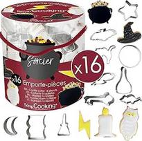 "ScrapCooking" kibirėlis su 16 burtininko sausainių formelių - metalinės sausainių formelės - mažos torto formelės - magija, dovanų idėja kepimo magijos gimtadieniui - 2029, metalinė