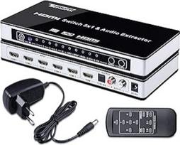 "Tendak" HDMI jungiklis HDMI jungiklis 4K HDMI skirstytuvas HDMI 5 į 1 su SPDIF ir L/R garso ekstraktoriumi su nuotolinio valdymo pultu Palaiko "Arc HDMI 1.4