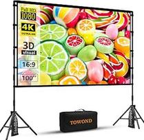 "Towond" projektoriaus ekranas su trikoju, 100 colių vidaus projektoriaus nešiojamasis lauko kino teatras, 16:9 HD galinė priekinė sodo projekcija su krepšiu namų vakarėliams, teatro vakarams