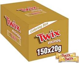 "Twix Minis", šokoladiniai batonėliai, karamelė ir sausainiai, pieninis šokoladas, didmeninė šokolado pakuotė, 150 x 20 g, 3 kg