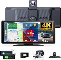 10,26 colių belaidis "Carplay" ekranas 360 apsisukimų 4K Dash Cam Carplay/Android automobilinis stereofoninis garso imtuvas su 1080p atsargine kamera GPS navigacija / veidrodžio nuoroda / balso valdymas / siri