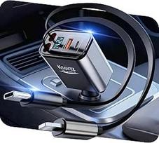 4 in 1 cigarečių žiebtuvėlio USB C 69 W automobilinis įkroviklis - 24/12 V išplečiamas cigarečių žiebtuvėlio USB adapteris, sunkvežimių automobilių priedai, automobilio priedas iPhone 17/16/15 Pro Max, iPad, Galaxy S25/24