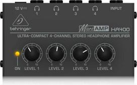 Behringer MICROAMP HA400 itin kompaktiškas 4 kanalų stereofoninių ausinių stiprintuvas