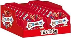 Dovanų dėžutė "Celebrations", mini šokolado plytelių mišinys, 16 pakuočių dėžutėje (16 x 186 g), užkandžiai Kalėdoms arba advento kalendoriaus saldumynai