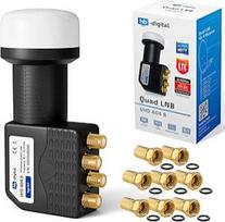 hb-digital Quad LNB testas Labai geras 4 dalyviams LTE filtras 4x Full HD 4K 0.1dB su apsauga nuo oro sąlygų + 8x F jungtis TV palydovinio imtuvo palydovinei antenai Juoda