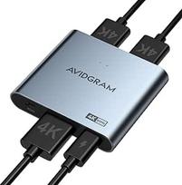 HDMI dalytuvas 1 įėjimas 2 išėjimai 4K 60Hz 4:4:4, AVIDGRAM HDMI 2.0 dalytuvas 4K HDR su kopijavimo, mažinimo ir automatiniu režimu, suderinamas su "Xbox", PS4 Pro, PS5