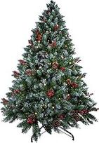 himaly Dirbtinė Kalėdų eglutė 150 cm su sniegu ir 12 m pasakų lemputėmis 240 LED, medžiaga PVC/PE, 450 patarimų Kalėdų eglutė su 39 tikromis pušų kankorėžiais ir 39 raudonais vaisiais, skirta vidaus ir lauko apdailai