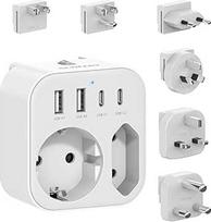 Kelioninis adapteris visame pasaulyje, universalus kelionių kištukas su 2 USB A ir 2 USB C, 6 nuimami tarptautiniai kištukiniai lizdų adapteriai, skirti JAV, JK, ES, Japonijai, Pietų Afrikai (6 kištukai)