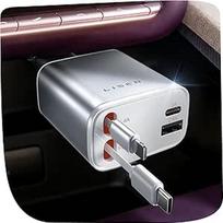 LISEN 4 in 1 Cigaretės žiebtuvėlio USB C 75 W automobilinis įkroviklis - 12 V USB adapteris, automobilių priedai, elektronika, kalėdinės dovanos vyrams, moterims, automobiliniai aksesuarai iPhone 17 Pro Max Air, baltos spalvos