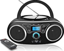 Nešiojamasis CD grotuvas "Boombox" su "Bluetooth" ir FM radiju, USB įvestimi ir 3,5 mm AUX ausinių lizdu (juodas)