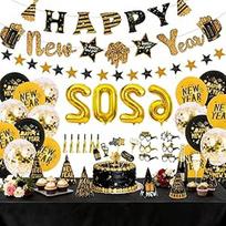 Silvester Deko 2026 Schwarz Gold - Zahlen Ballons 2026, Banner, Tischdecke, Tortendeko Neujahr, Party Blower, Luftballons, Happy New Year Partyhüte&Brille