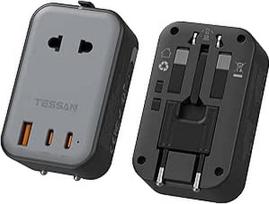 TESSAN kelioninis adapteris Worldwide PD 20 W, universalus kelioninis adapteris su 2 USB C ir 1 USB A, kelioninis kištukinis adapteris Worldwide, tarptautinis kištukinis lizdas Vokietijoje, JAV, Anglijoje