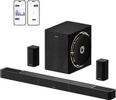 ULTIMEA Skywave X60 7.1.4 kanalų profesionali belaidė erdvinio garso sistema televizoriui su "Dolby Atmos", 840 W garso juosta su 8 colių belaidžiu žemųjų dažnių garsiakalbiu, 28 Hz žemasis dažnis, GaN stiprintuvas, 4K HDR pralaidumas