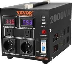 VEVOR 2000 W įtampos keitiklis transformatorius AC 110 V 220 V transformatorius Keitiklis 2 x JAV NEMA 5-15R 3 kontaktų / 2 x standartiniai europietiški "Shucko" išvesties lizdai, 1 x 5 V USB prievadas, 1 x C tipo lizdas