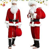 Weihnachtsmann Kostüm Herren,10-teiliges Lustig Weihnachtskostüm Damen,Weihnachtsmann Bart und Perücke, Deluxe Santa Claus Costume Nikolauskostüm Brille/Sack, Weihnachtsmann Anzug Erwachsene