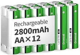 AA įkraunamos baterijos, 2800 mAh baterijos, didelė talpa, 1500 ciklų, 1,2 V NiMH įkraunamos baterijos AA, 12 vnt. pakuotėje