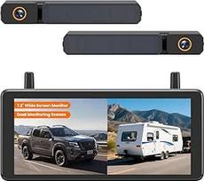 AUTO-VOX 7,2 colių DVR saulės atbulinės eigos kamera belaidė, 2 min. greitas montavimas, 1080P baterija, palaiko 2 kanalus, IP69K vandeniui atsparus atbulinės eigos kameros radijas, skirtas lengviesiems automobiliams, furgonams, sunkvežimiams ir priekabom